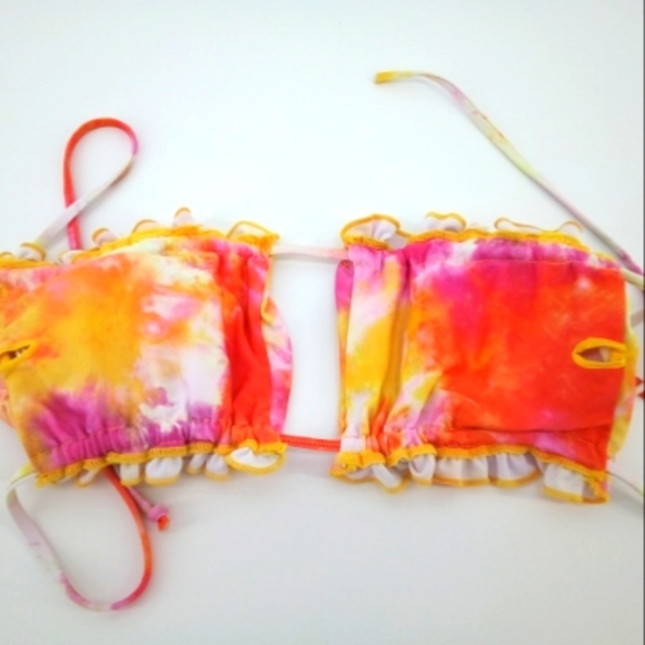 Zaful Tie Dye Orange Pink Bandeau Elastic Bikini Top Swim Swimsuit Swimwear 8 - Picture 5 of 14